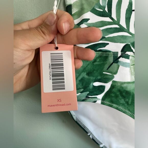 NWT Maven Thread Green Leaf Tropics Print High-Waisted Bikini Bottom Size XS - Picture 3 of 6